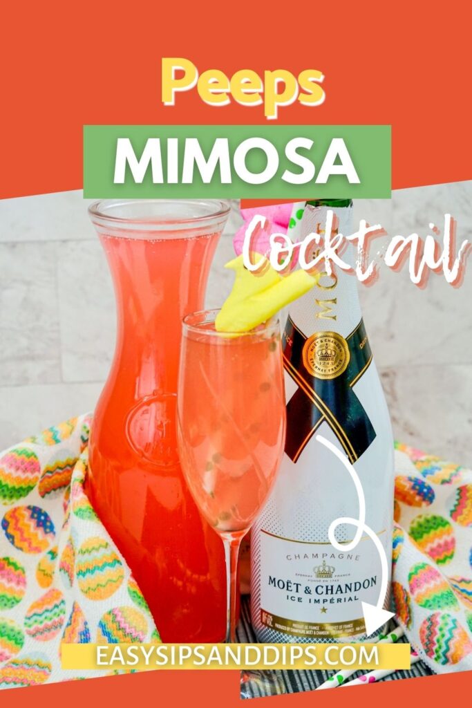 A pinterest pin that reads peeps mimosa cocktail